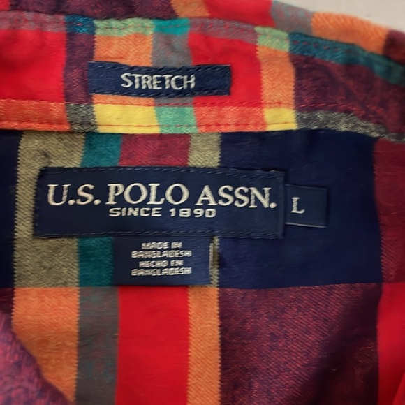 US Polo  Assn plaid button down shirt with stretch Men’s size Large - Picture 7 of 16